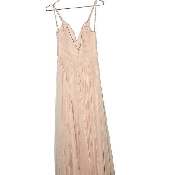 AMSALE Blush Pink Sweetheart Neckline Hourglass Chiffon Strap Maxi Dress Size 6 - Picture 3 of 15